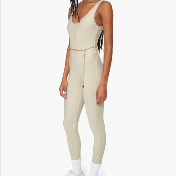NEW WeWoreWhat Women's Size XS Khaki Ribbed Scoop Neck Jumpsuit - Picture 1 of 8